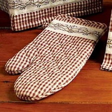 New Primitive Farmhouse Kitchen BURGUNDY BERRY VINE OVEN MITT Pot Holder Glove