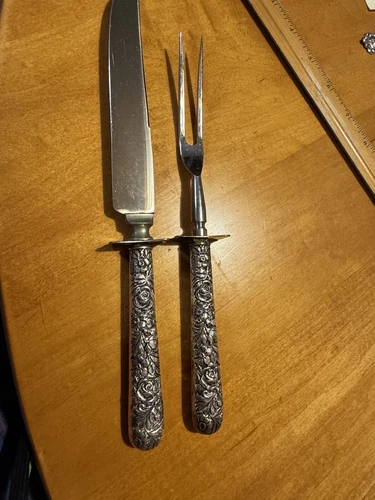 Repousse by Kirk Sterling large 2 piece Roast Carving Set 13 3/8"