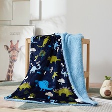 Printed Baby Kids Soft Warm Flannel Fleece Kiddie Throw Sherpa Blanket, 30 x 40  