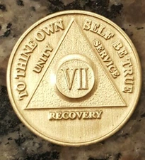7 Year AA Medallion Alcoholics Anonymous Sobriety Chip Coin VII Seven Bronze