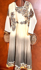 Beautiful Ivory color Anarkali Chiffon Full length Salwar Pants and Shawl inclu 