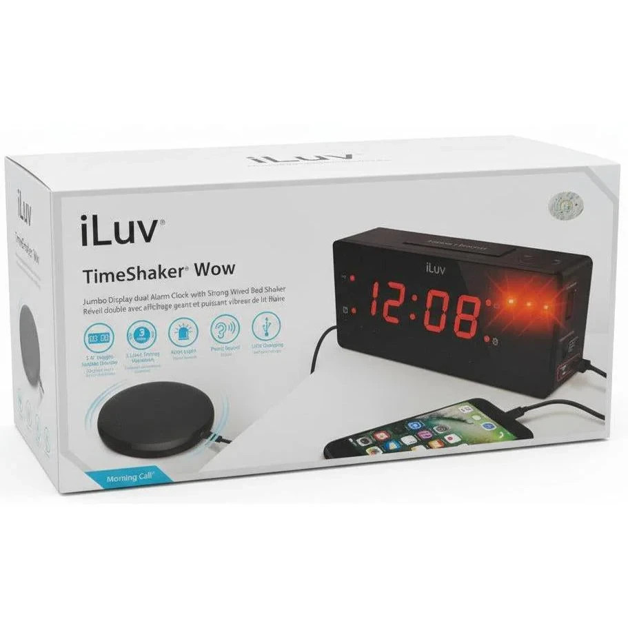 i Luv Time Shaker Boom Dual Alarm Clock Jumbo 1 . 4 Display Bed Shaker Vibrating