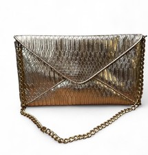 Jessica McClintock Gold Clutch Purse Evening Bag With Shoulder Strap