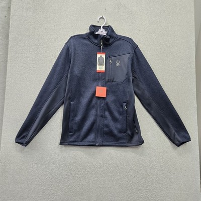 Spyder Men Jacket M Blue Full Zip Fleece Zipped Pockets Mock Neck Logo NWT