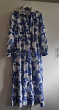 Shein Curve Floaty Floral Blue White Long Dress 22-24 3XL Great Condition