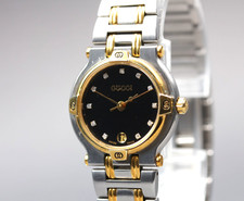 Exc 5 Vintage Gucci 9000L 25mm Black Diamond Dial Women's Quartz Watch