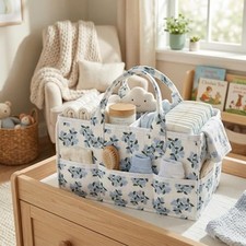 Floral Diaper Caddy Organizer with Removable Dividers Baby Nappy Blue Flower