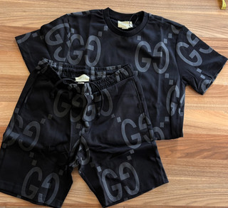 Gucci Men's Us Cotton T shirt & Shorts Set GG logo Monogram Size XLarge