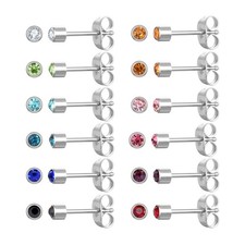 12 Pairs Surgical Stainless Steel Cubic Zirconia Birthstone Stud 5mm, Silver