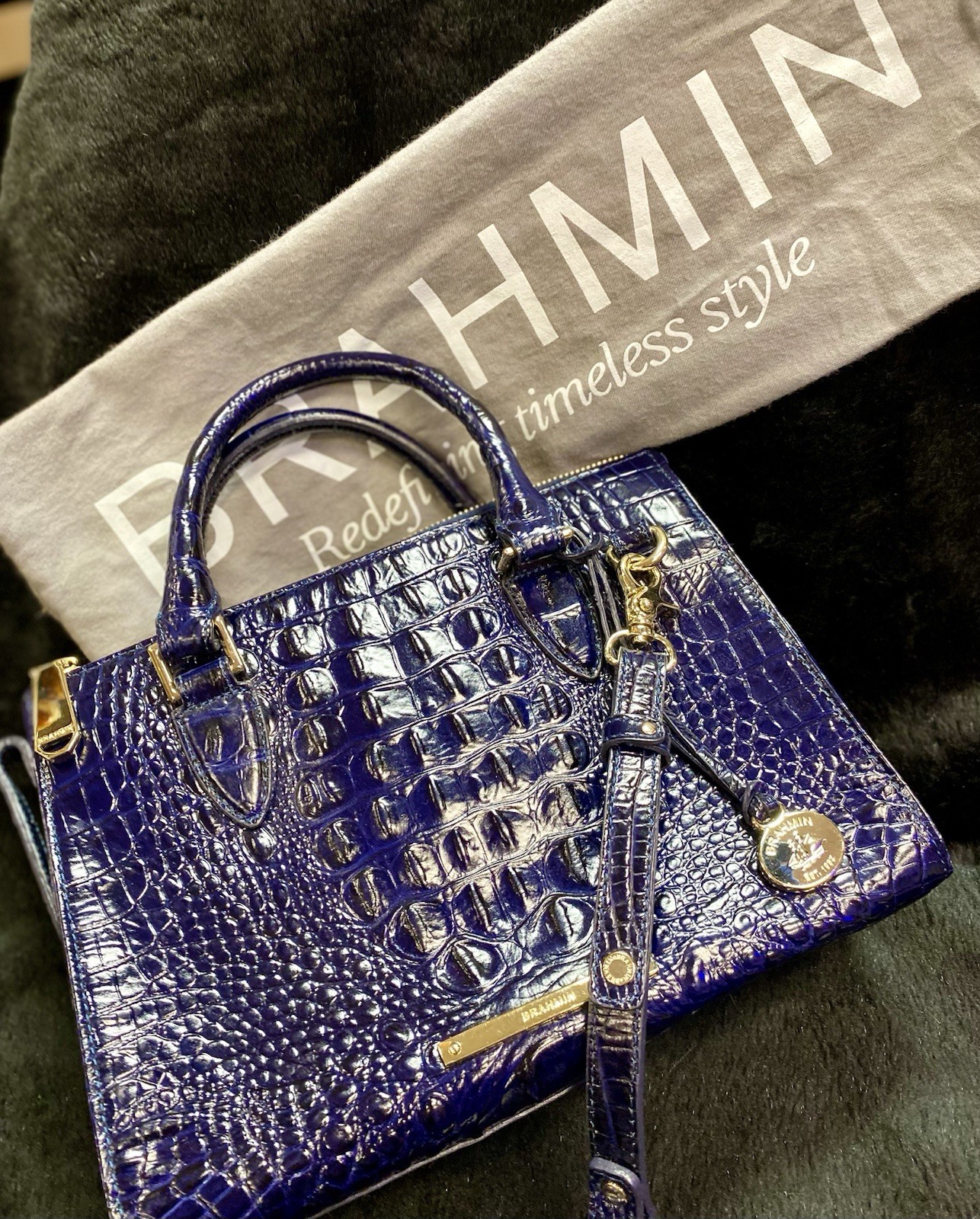 Brahmin Ultraviolet Eggplant Purple Leather Satchel Handbag Purse  
