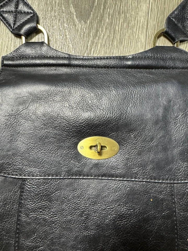 Bolsa tiracolo Mulberry couro preto alça ajustável latão turnlock carteiro - Imagem 4 de 4