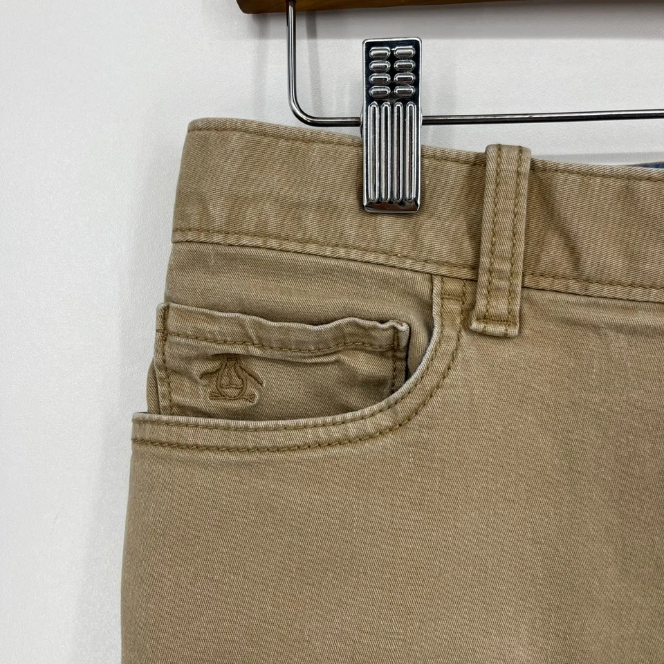 Pantalones chinos Penguin para hombre talla 30 caqui rectos ajustados cremallera frente plano Foto 4 de 4
