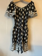 Fat Face Lovely Black Print Boho Summer Dress - Size 8 