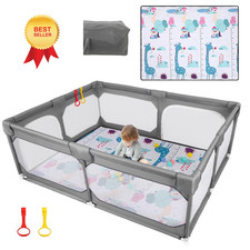 JINXIA Baby Playpen with Mat 75" 59", Large Play Pen for Babies 75x59, Grey