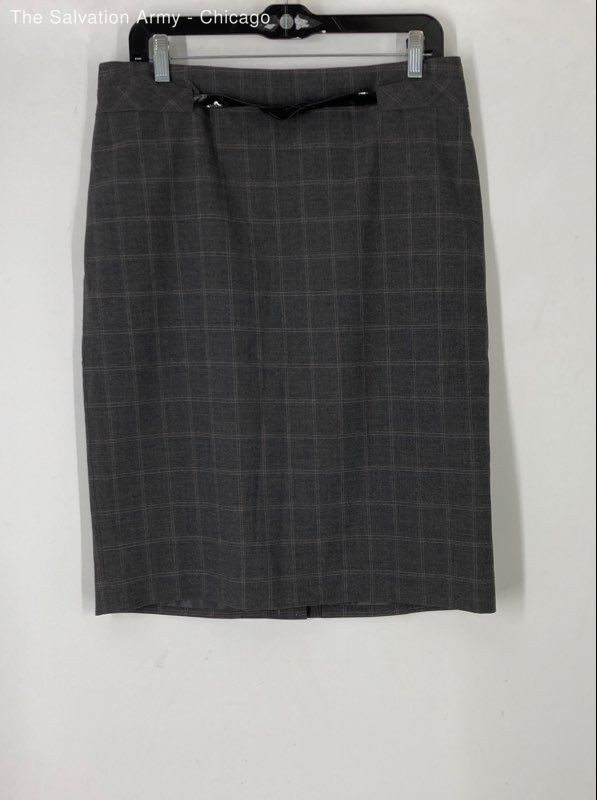 Ann Taylor Womens Gray Plaid Flat Front Back Zip Straight & Pencil Skirt Size 10