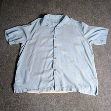 Tommy Bahama Men's XL 100 Silk Blue Tropical Hawaiian Button Up Shirt