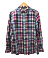 Uniqlo X Levis Cotton Linen Blend Plaid Check Pocket Shirt L 12 14 Pink Blue