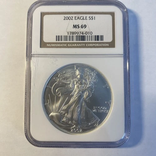 NGC - MS69 - 2002 Silver Eagle United States of America 🇺🇸 One Dollar S$1 Coin
