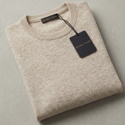 Herren Pullover Kaschmir Und Wolle Elegant Beige Gr. XXL Cashmere Boutique