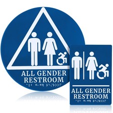 2 Pack All Gender Restroom Sign, ADA Compliant, Braille, Unisex, Blue, White