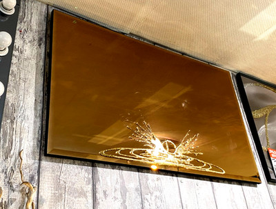 Splash Wandbild Spiegel Liquid Art Bronze Glas 100x60cm Rosegold Metall Fix