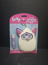 FURBY White Plush Furry Stuffed Animal Key Chain Lip Balm Holder Lip Balm