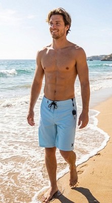 NWT Hurley Men s Pastel Blue Board Shorts Sz 32, 21  Length 
