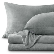 BEDELITE Flannel Sheets Twin Size Grey Super Soft Fleece Sheets Set Fluffy E...