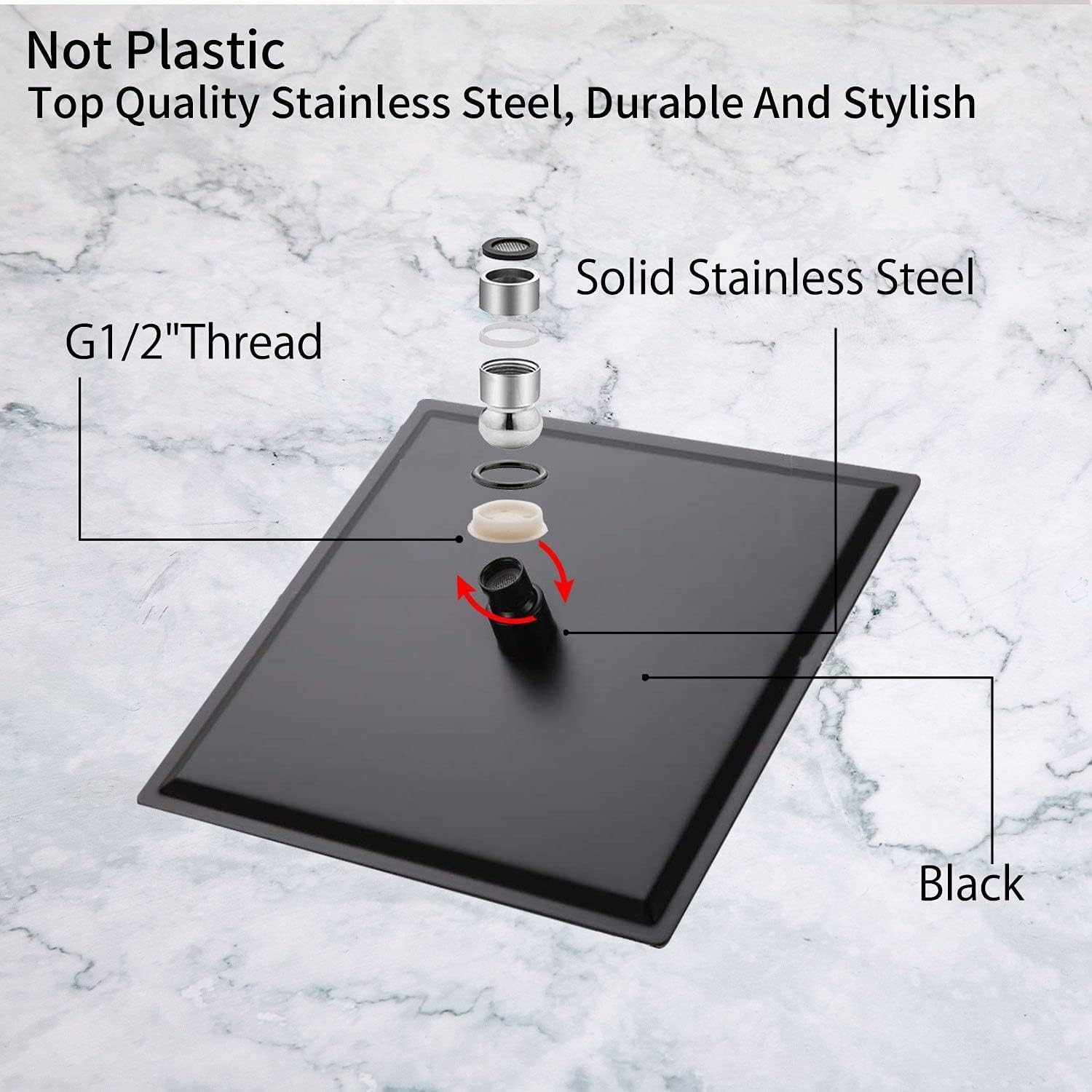 GGStudy 10" Black Square Rain Shower Head w/ Extension Arm, High Pressure
