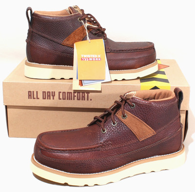 Twisted X Work Mens 7.5 Wide Moc Safety Toe Wedge Work Boots Brown Leather