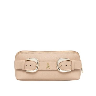Patrizia Pepe Leather Handheld Clutch with Buckles Warm Skin