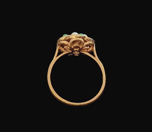Antiguo anillo con racimo de perlas y turquesa de oro de 9 quilates de diseño victoriano talla O - Imagen 7 de 9