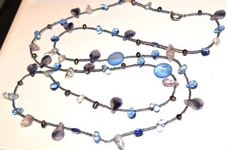 Lot#24 Beautiful 56inch long art glass freshwater pearls beaded Necklace