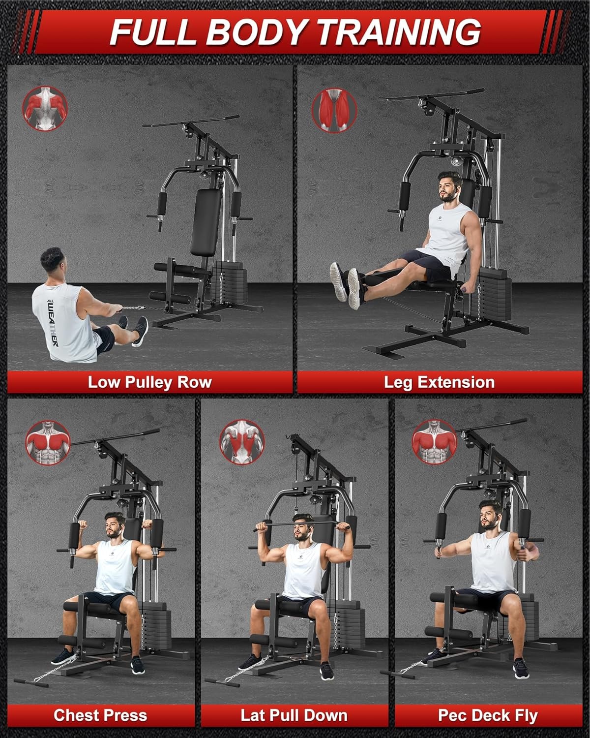 Home Gym Equipment Machine, Full Body Workout Machine with 100LBS Weight Stack