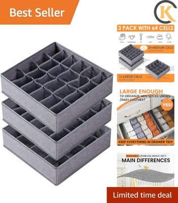 Fabric Sock Underwear Organizer Dividers for Storing Socks, Underwear, Ties Gray
