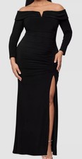 XSCAPE Women's Black Off-The-Shoulder Ruched Evening Dress Plus Size 14W