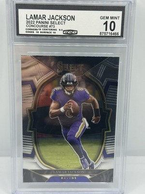 lamar jackson graded card 2022 Panini Select #73 Lamar Jackson CCG 10 Graded NFL Ravens Football Card