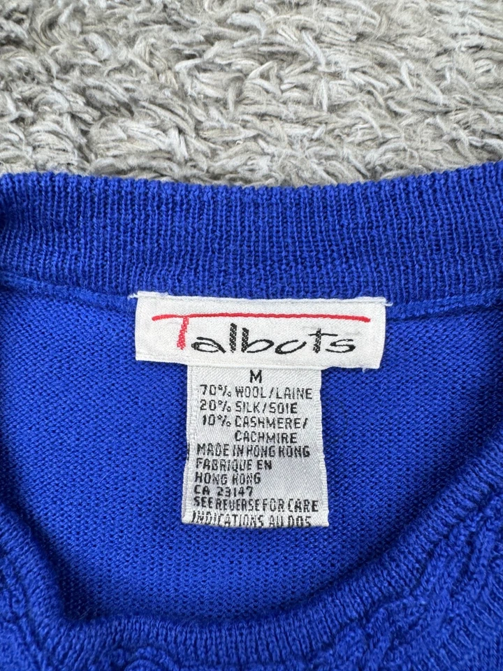 Suéter Talbots Mujer Mediano Azul Real Lana Seda Cachemira Acanalado Pullover De Colección Foto 3 de 4