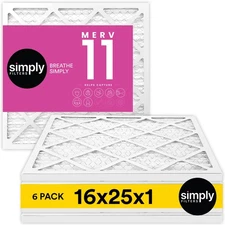 Simply 16x25x1 Air Filter, Merv 11, MPR 1000, 6 Pack, Furnace Air Filter