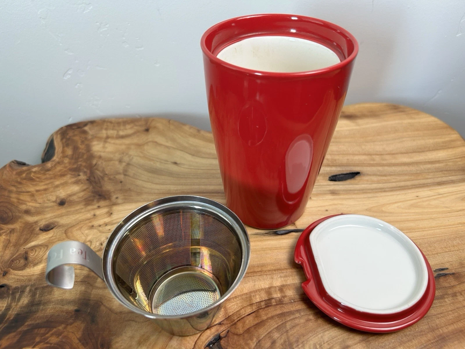 Tea Forté Red Ceramic Tea Mug w/ Lid & Infuser 12 oz – Loose Leaf Steeper Mug