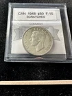 1948  Coin Mart Graded Canadian,  ¢50 Cent, **F-15 Scratches**