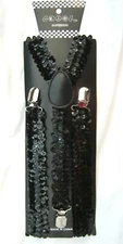 Unisex Adult Men Women Kid's Teens Black Sequin Adjustable Y-Back Suspenders-New