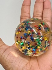 Clear Glitter STAR Rubber Bouncy Super Balls Fun Gifts Party Favors cat toy 2.5"