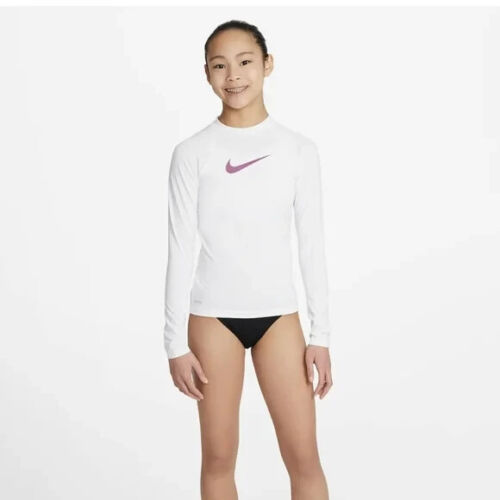 Camisa Nike Niñas Swoosh Manga Larga Hydroguard Sun Rashguard Nueva con Etiquetas Pequeña - Imagen 2 de 7