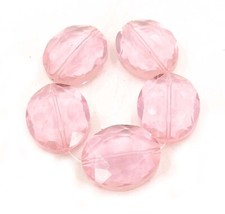 5 Large Fire Polish Glass Pink Faceted Oval Crystal Beads 24x20mm