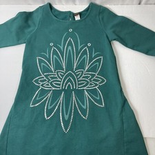 Tea Girls 7 Dress Teal with Silver Abstract Floral 3/4 Sleeve Heavier Cotton