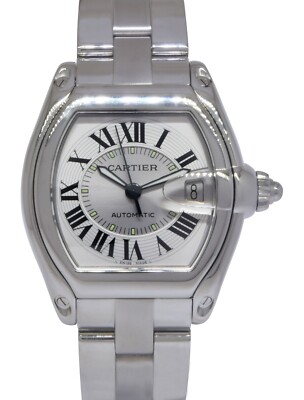 Cartier Roadster Stainless Steel Silver Roman Dial Mens Automatic