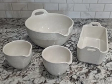 Temptations Woodland 4-Piece Bakeware Set Mixing Bowl & Baker Stoneware White