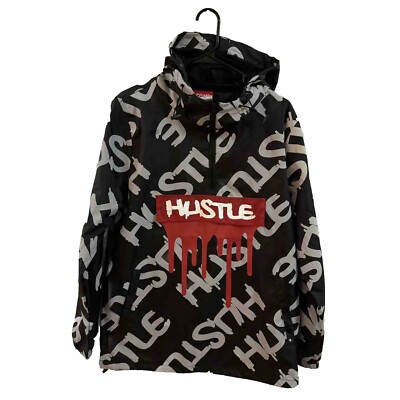 Prime Threads HUSTLE Windbreaker Hoodie Jacket Size Medium Black 3