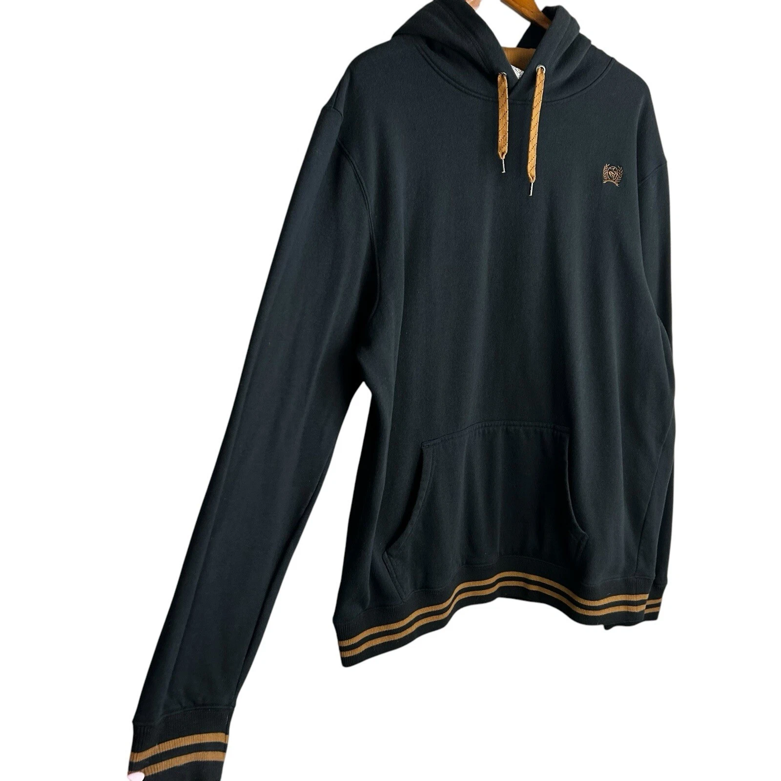 VETEMENTS Cinch Felpa con Cappuccio Uomo XXL Felpa Nera Marrone Western Abbigliamento da Lavoro Logo Coulisse